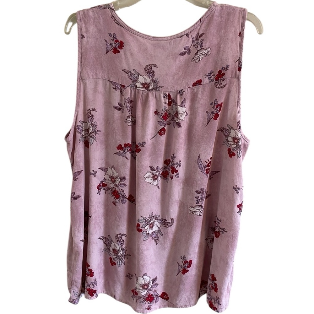 KNOX ROSE FLOWY PINK FLORAL SLEEVELESS PINK TOP Size XXL Tassel Tie Keyhole - Picture 6 of 12